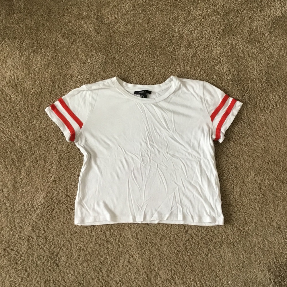 Forever 21 white crop top w/ red stripes